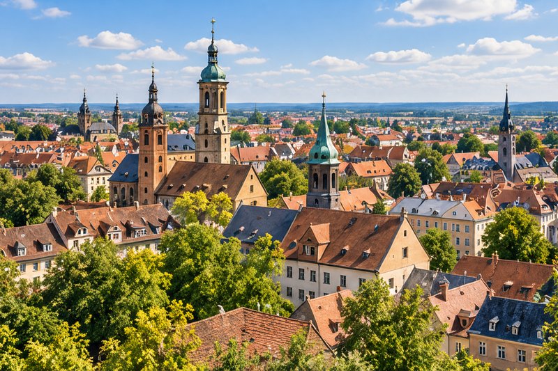 Dächer und Kirchtürme der Erlanger Innenstadt (mit AI erstelltes Bild)